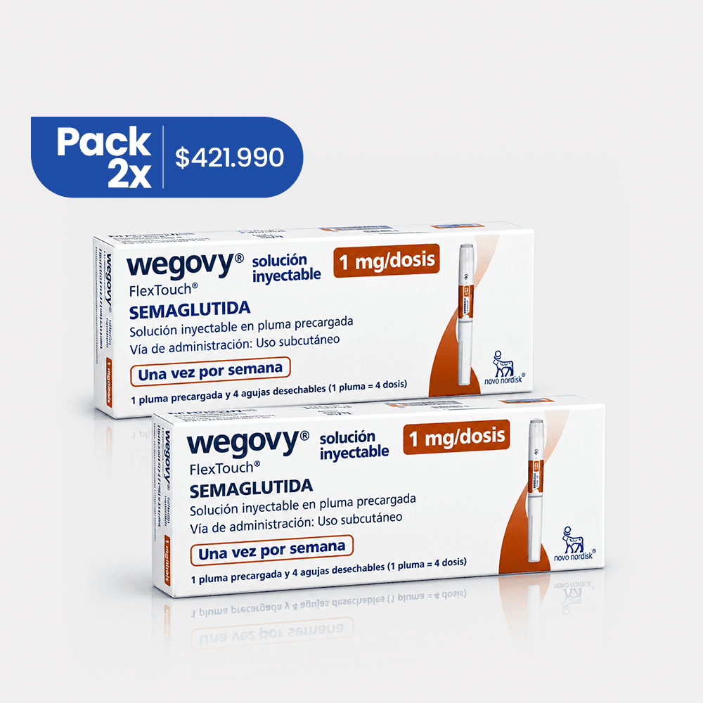 Pack 2 Unidades de Wegovy Semaglutida 1mg/dosis 4 Dosis 4 Agujas Desechables 1 Dispositivo Prellenado Multidosis