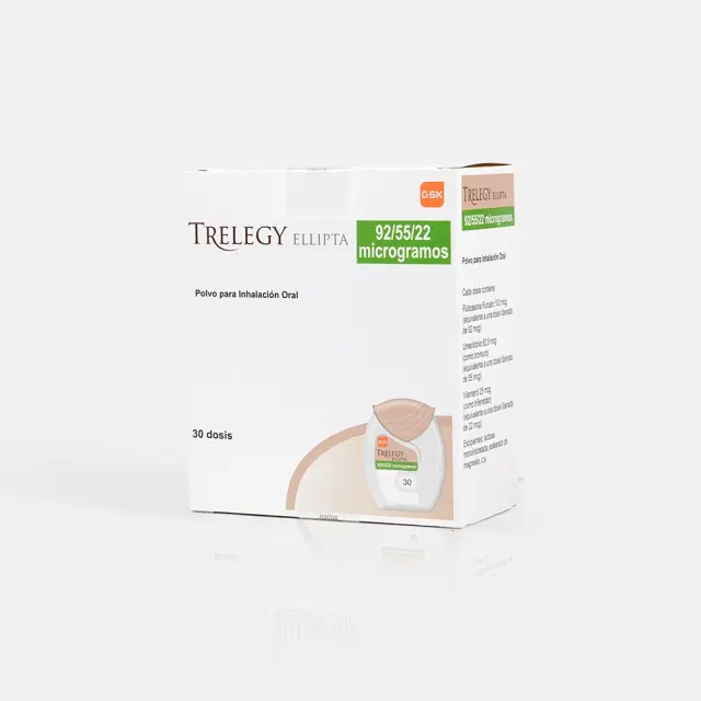 Trelegy Ellipta 92/55/22 Fluticasona / Umeclidinio / Vilanterol 30 dosis de polvo para inhalación oral