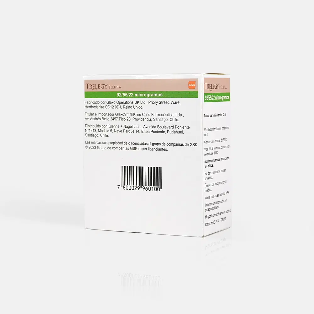 Trelegy Ellipta 92/55/22 Fluticasona / Umeclidinio / Vilanterol 30 dosis de polvo para inhalación oral – vista 2