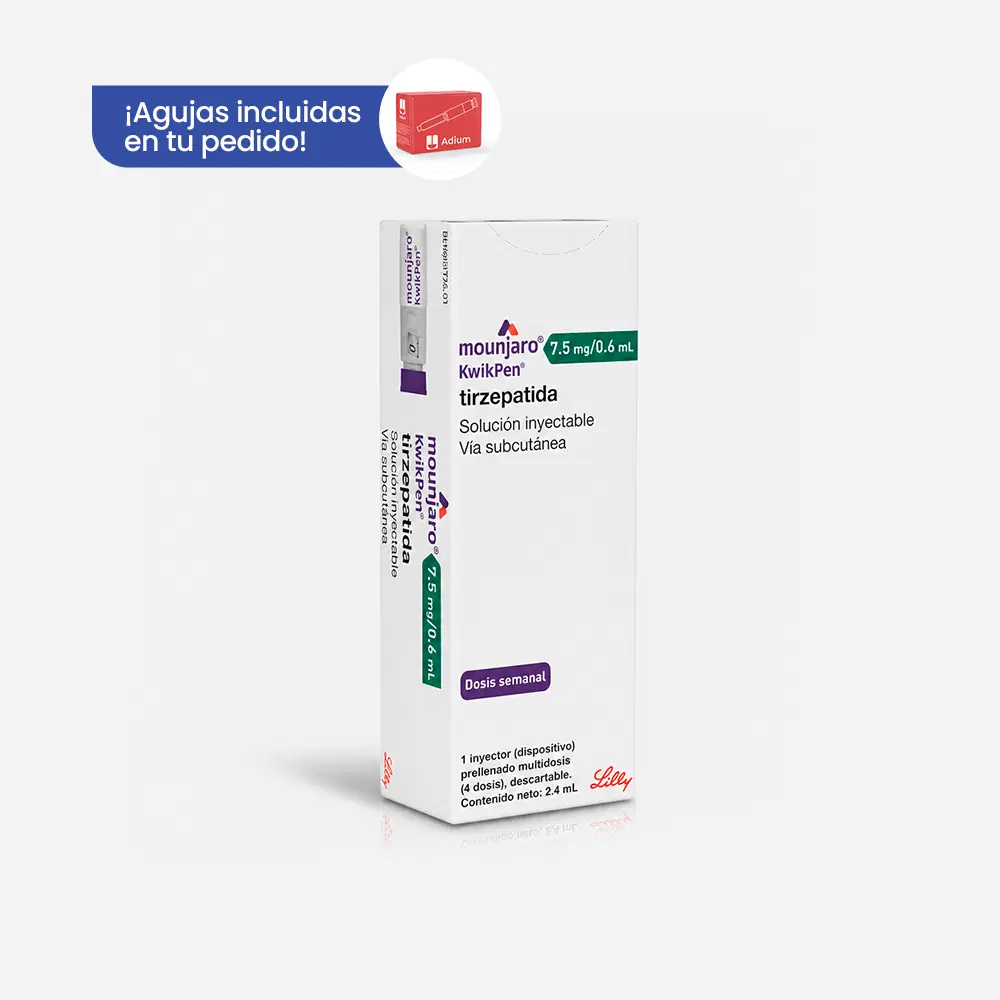 Mounjaro Kwikpen Tirzepatida 7.5mg/0.6ml 4 Dosis Agujas Desechables Incluidas 1 Dispositivo Prellenado Multidosis
