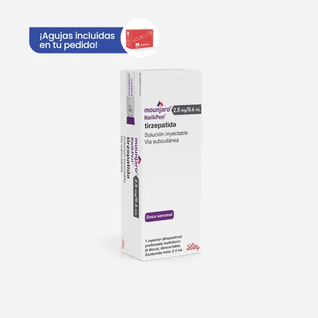 Mounjaro Kwikpen Tirzepatida 2.5mg/0.6ml 4 Dosis Agujas Desechables Incluidas 1 Dispositivo Prellenado Multidosis